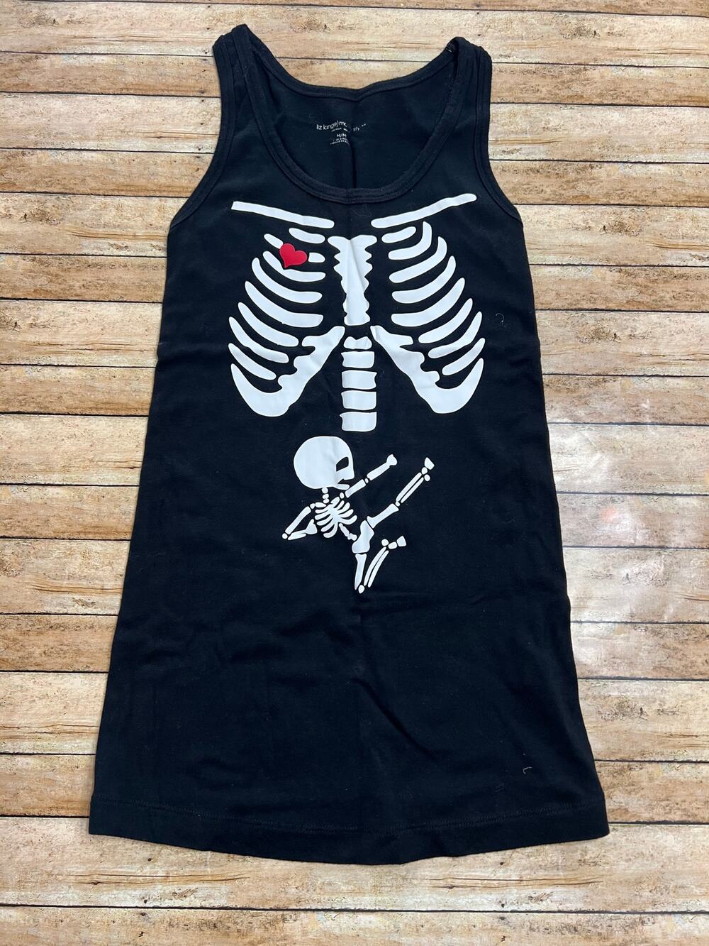 Liz Lange Maternity Black Custom Skeleton Tank with Baby Halloween Size M